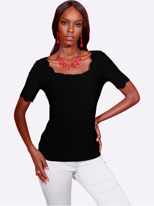 T-shirt à Manches Courtes Bords Arrondis Féminins - Taille Standard - helline - Kiabi