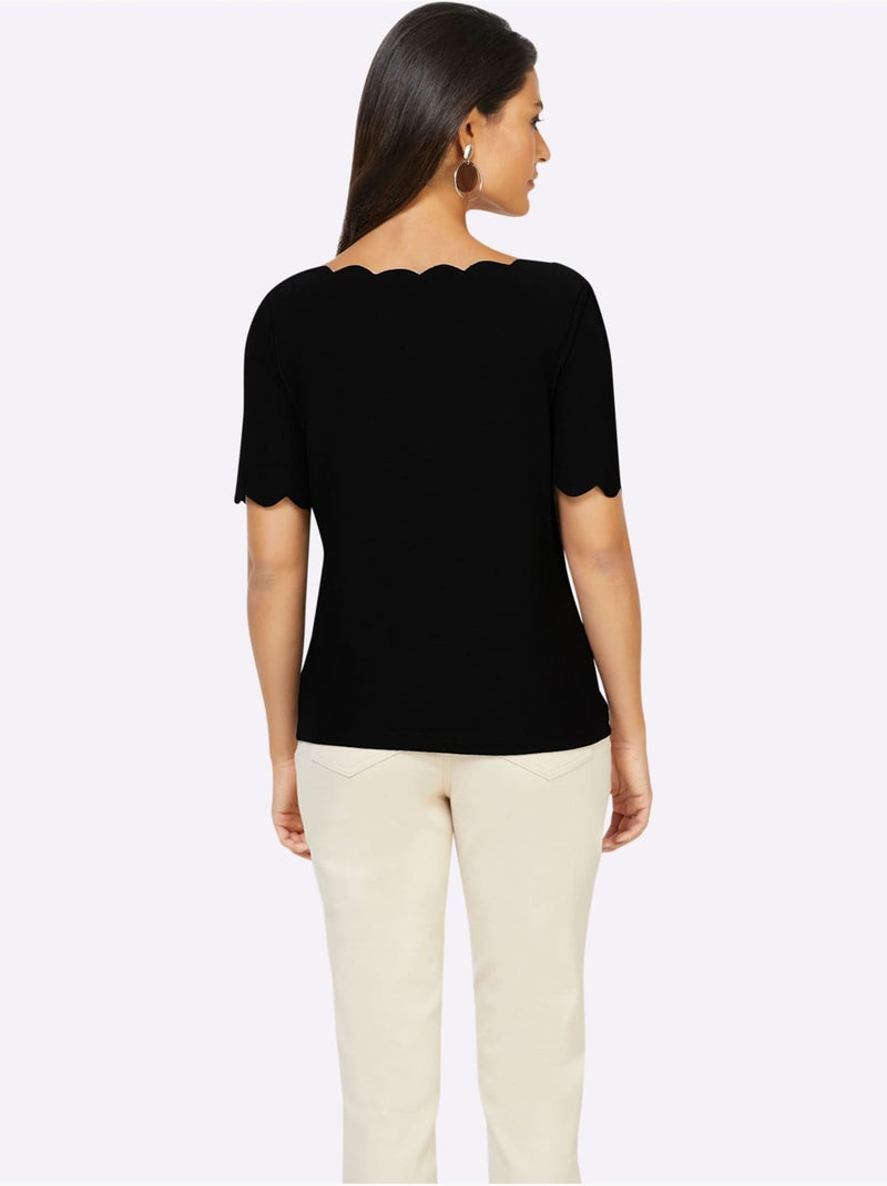 T-shirt à Manches Courtes Bords Arrondis Féminins - Taille Standard - Helline Noir - Kiabi