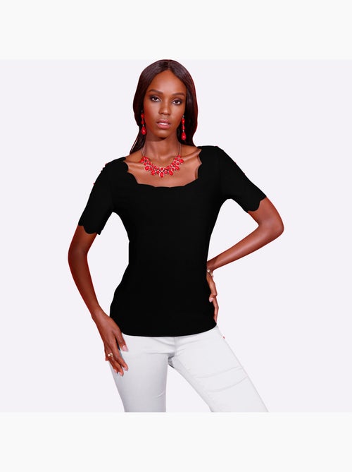 T-shirt à Manches Courtes Bords Arrondis Féminins - Taille Standard - helline - Kiabi
