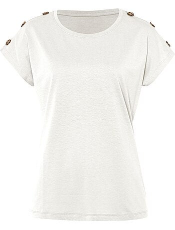 T-shirt à Manches Courtes Boutons Imitation Corne - Taille Standard - Moda Vilona