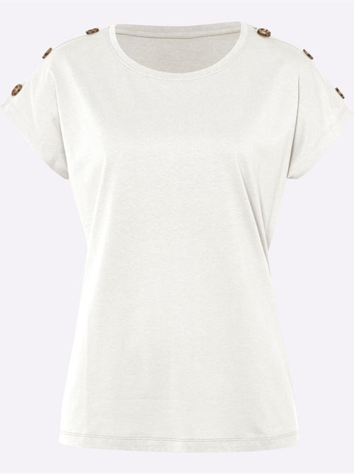 T-shirt à Manches Courtes Boutons Imitation Corne - Taille Standard - Moda Vilona - Kiabi
