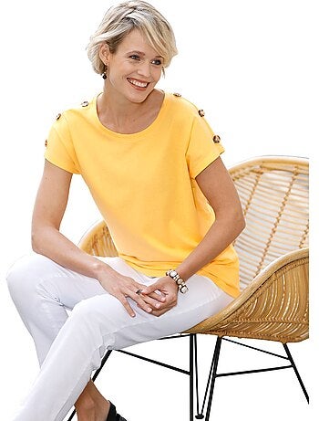 T-shirt à Manches Courtes Boutons Imitation Corne - Taille Standard - Moda Vilona