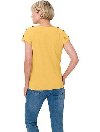 T-shirt à Manches Courtes Boutons Imitation Corne - Taille Standard - Moda Vilona