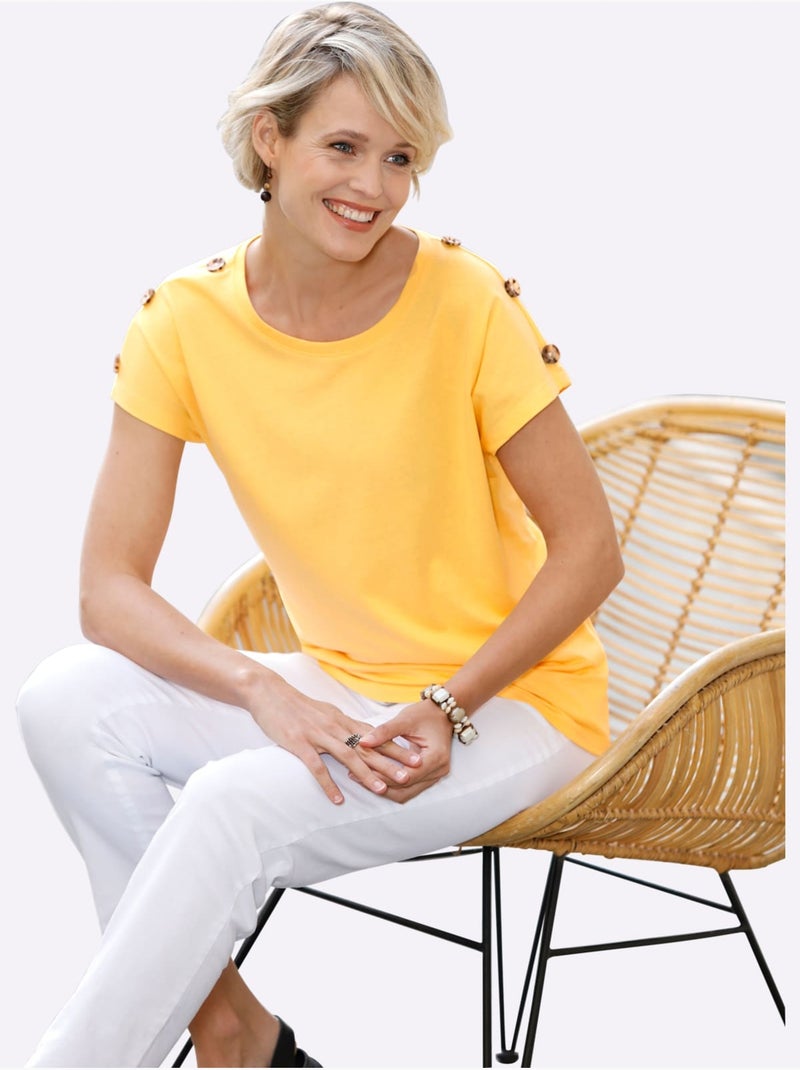 T-shirt à manches courtes boutons imitation corne - taille standard - moda vilona Jaune - Kiabi