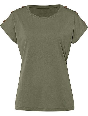 T-shirt à Manches Courtes Boutons Imitation Corne - Taille Standard - Moda Vilona