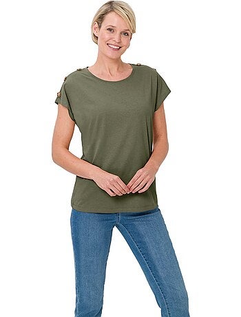 T-shirt à Manches Courtes Boutons Imitation Corne - Taille Standard - Moda Vilona