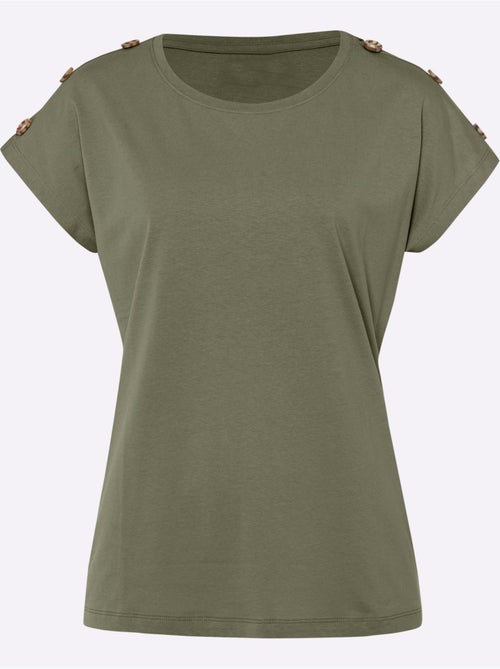 T-shirt à Manches Courtes Boutons Imitation Corne - Taille Standard - Moda Vilona - Kiabi