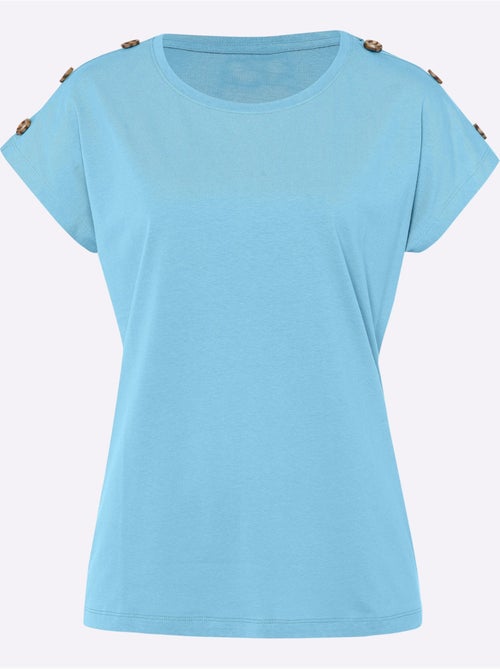 T-shirt à Manches Courtes Boutons Imitation Corne - Taille Standard - Moda Vilona - Kiabi