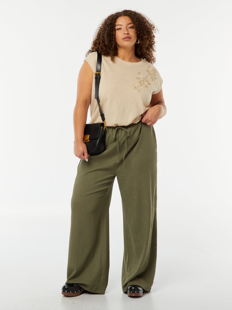 T-shirt à manches courtes brodé Beige - Kiabi