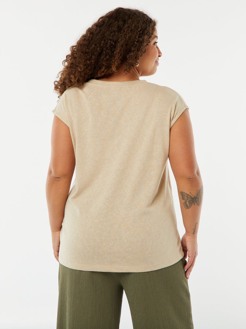 T-shirt à manches courtes brodé Beige - Kiabi