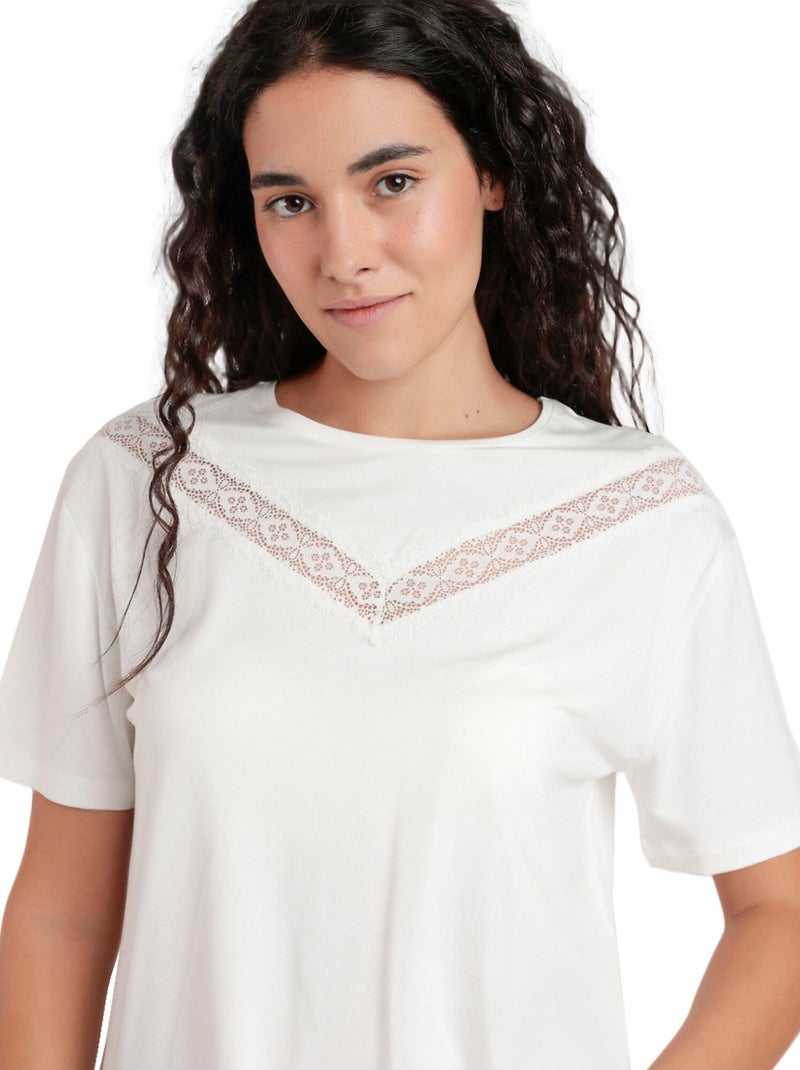 T-shirt à manches courtes CHEST LACE Ecru - Kiabi