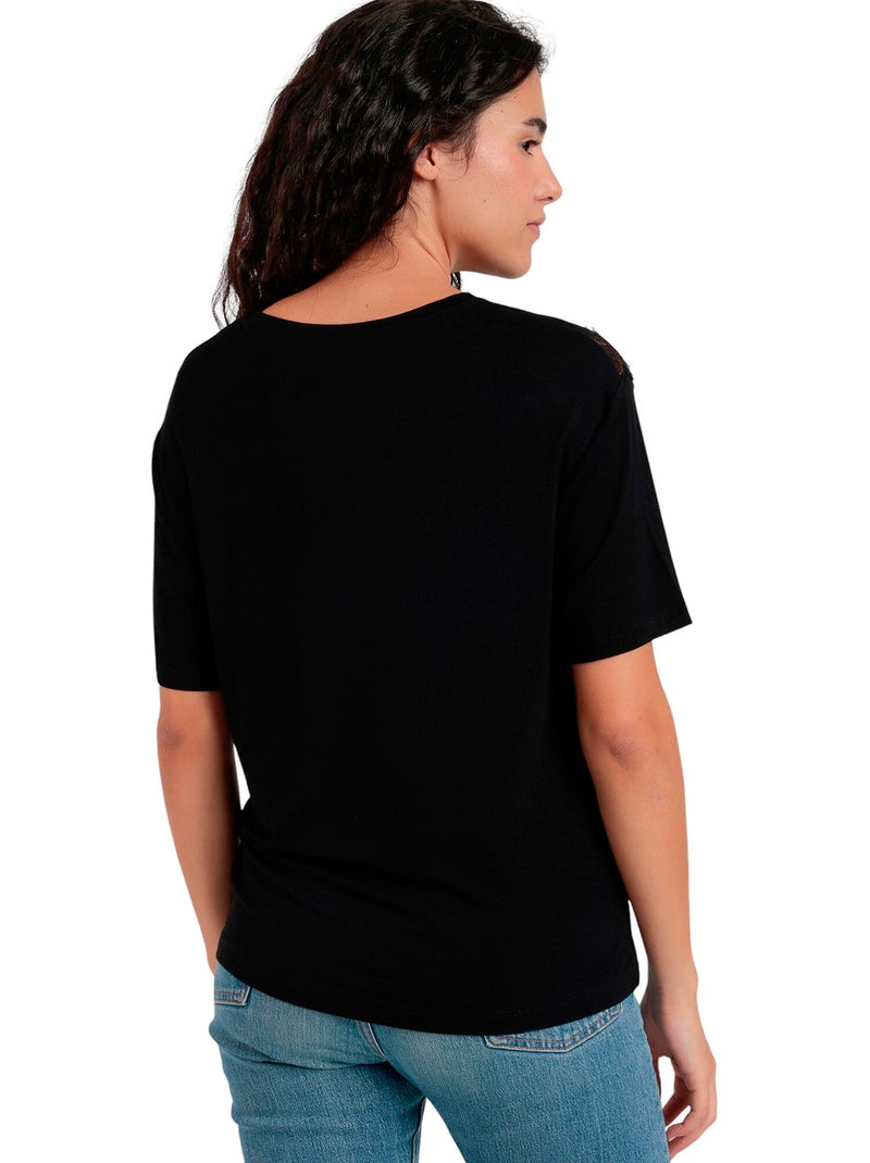 T-shirt à manches courtes CHEST LACE Noir - Kiabi