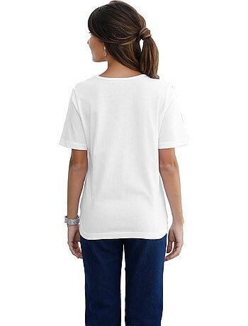 T-shirt à Manches Courtes Col V - Taille Standard - Moda Vilona