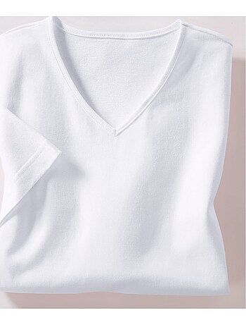 T-shirt à Manches Courtes Col V - Taille Standard - Moda Vilona