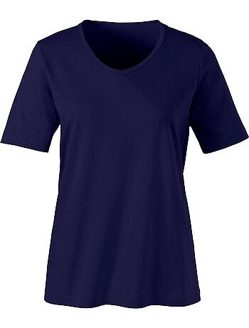T-shirt à Manches Courtes Col V - Taille Standard - Moda Vilona