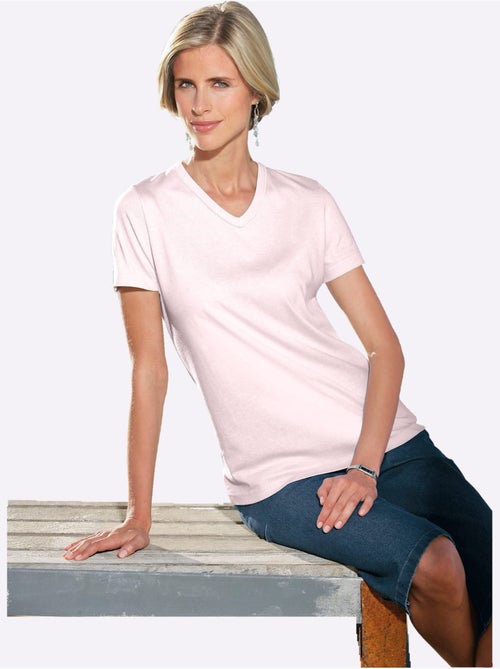 T-shirt à Manches Courtes Col V - Taille Standard - Moda Vilona - Kiabi