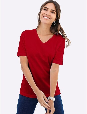 T-shirt à Manches Courtes Col V - Taille Standard - Moda Vilona