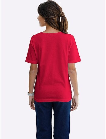 T-shirt à Manches Courtes Col V - Taille Standard - Moda Vilona