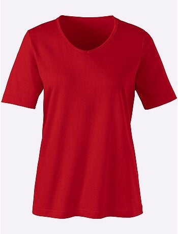T-shirt à Manches Courtes Col V - Taille Standard - Moda Vilona