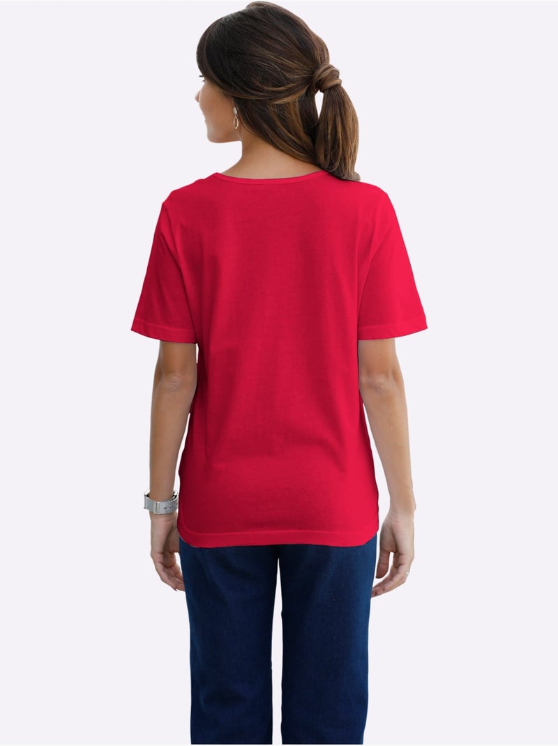 T-shirt à Manches Courtes Col V - Taille Standard - Moda Vilona Rouge - Kiabi
