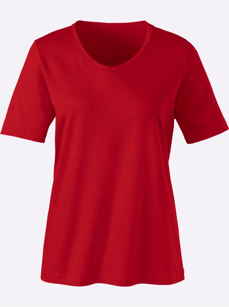 T-shirt à Manches Courtes Col V - Taille Standard - Moda Vilona Rouge - Kiabi
