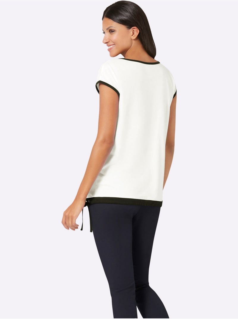 T-shirt à Manches Courtes Coulisse Et Lien à Nouer à La Base - Taille Standard - Moda Vilona Noir Ecru - Kiabi