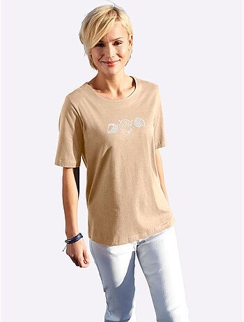 T-shirt à manches courtes avec imprimé coquillages et fentes latérales - Taille standard - Witt