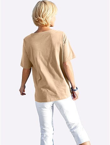 T-shirt à manches courtes avec imprimé coquillages et fentes latérales - Taille standard - Witt