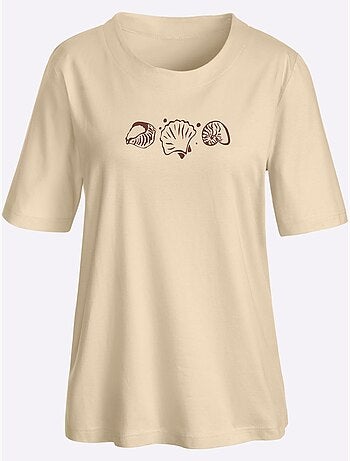 T-shirt à manches courtes avec imprimé coquillages et fentes latérales - Taille standard - Witt