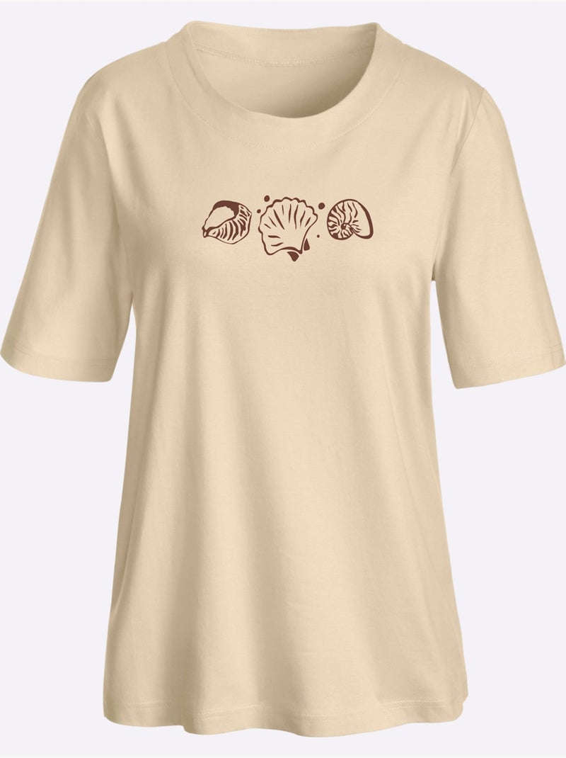 T-shirt à Manches Courtes Coupe Confortable - Taille Standard - Witt Beige - Kiabi
