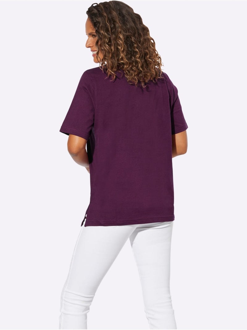 T-shirt à Manches Courtes Coupe Confortable - Taille Standard - Witt Violet figue - Kiabi