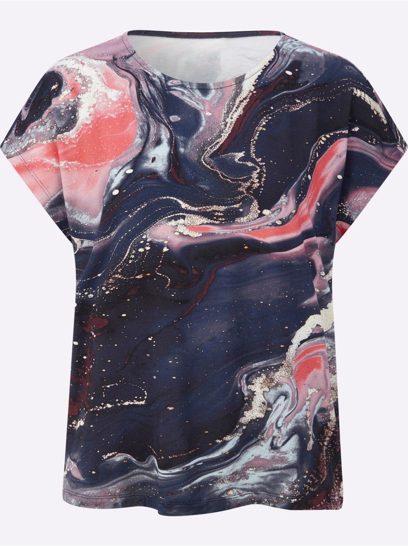 T-shirt à Manches Courtes Coupe Décontractée Aux épaules - Taille Standard - Helline Bleu Rouge - Kiabi