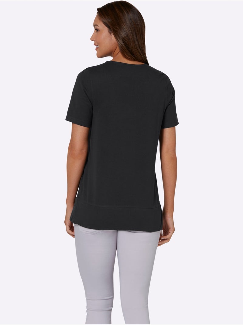 T-shirt à manches courtes coupe longue - taille standard - moda vilona Noir - Kiabi