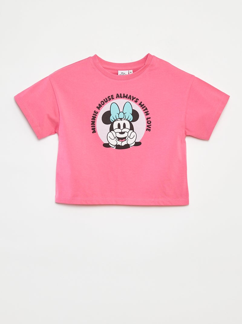 T-shirt à manches courtes cropped 'Minnie' 'Disney' Rose - Kiabi