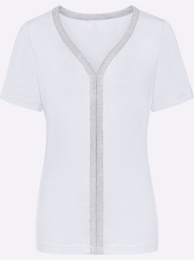 T-shirt à Manches Courtes Détails Argentés - Taille Standard - Witt Blanc - Kiabi