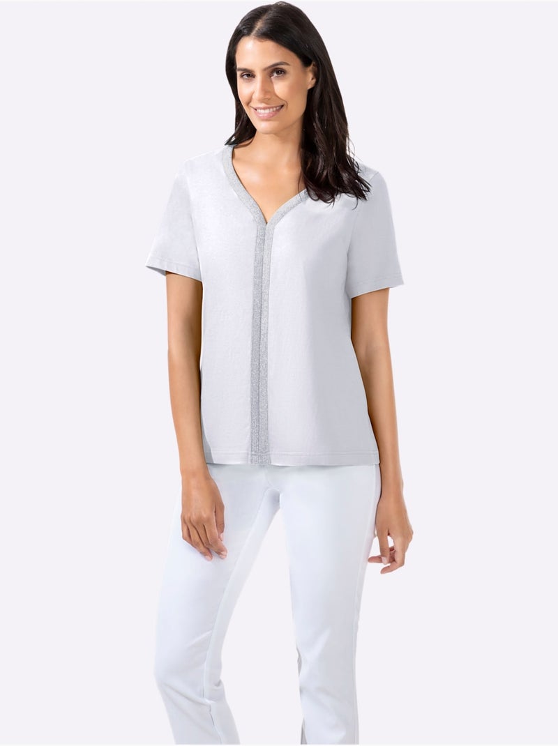 T-shirt à Manches Courtes Détails Argentés - Taille Standard - Witt Blanc - Kiabi