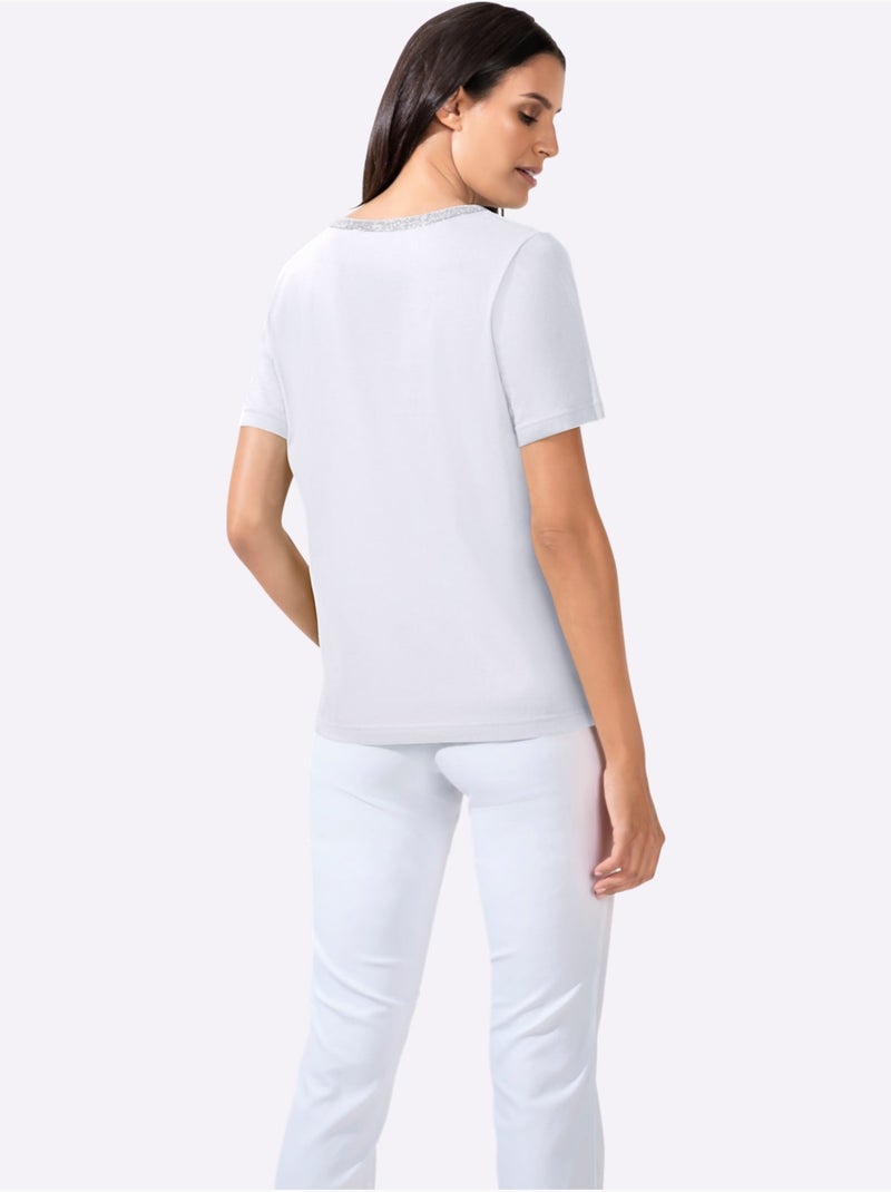 T-shirt à Manches Courtes Détails Argentés - Taille Standard - Witt Blanc - Kiabi