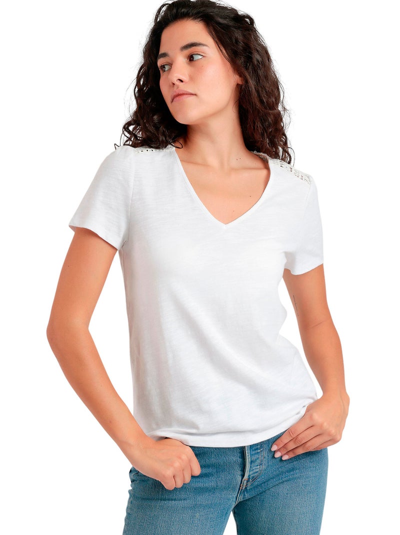 T-shirt à manches courtes dos orné GUIPUR Blanc - Kiabi