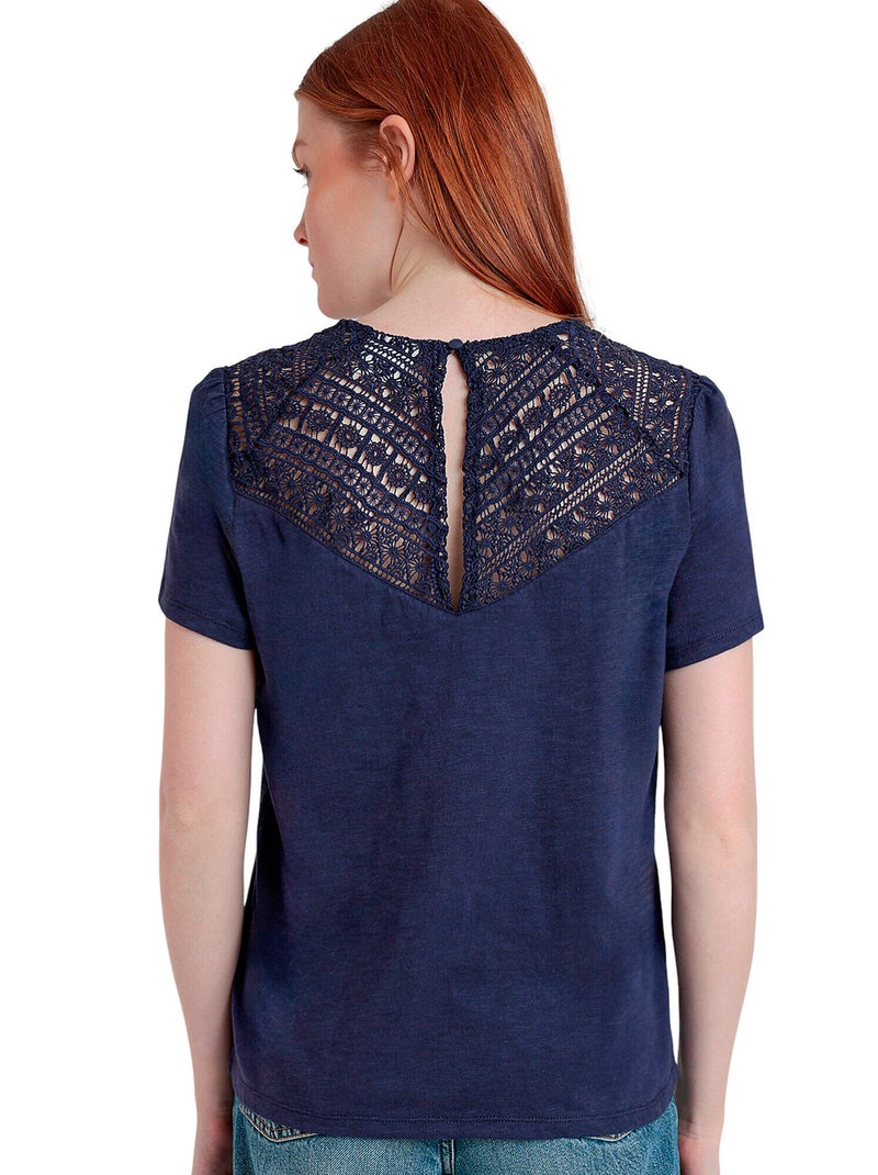 T-shirt à manches courtes dos orné GUIPUR Bleu - Kiabi