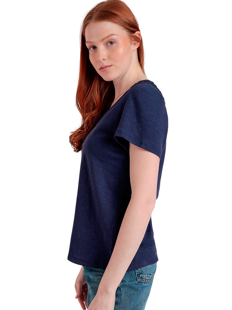 T-shirt à manches courtes dos orné GUIPUR Bleu - Kiabi
