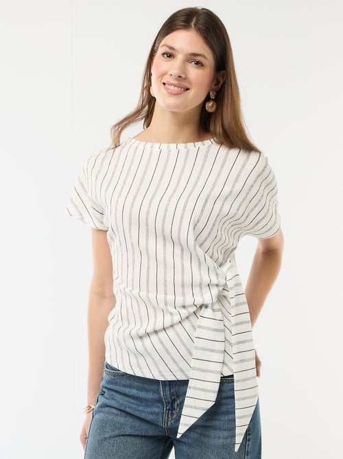 T-shirt  à manches courtes drapé avec nœud en maille crêpée - Kiabi