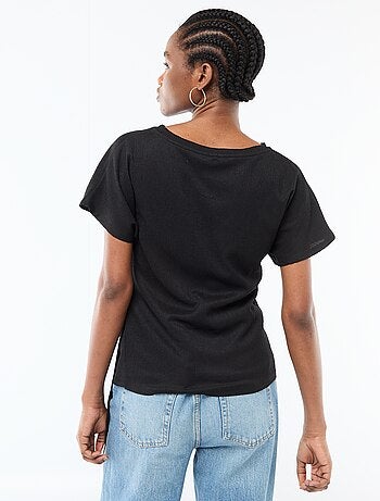 T-shirt à manches courtes drapé avec nœud en maille crêpée