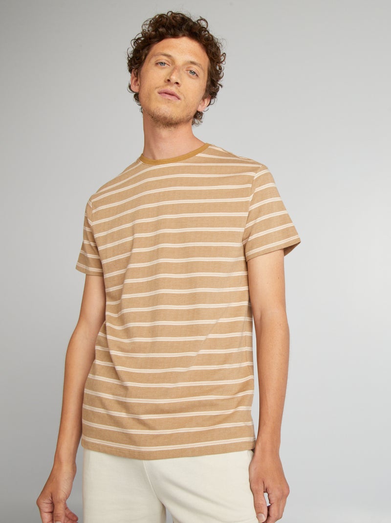 T-shirt à manches courtes effet chevron Beige - Kiabi