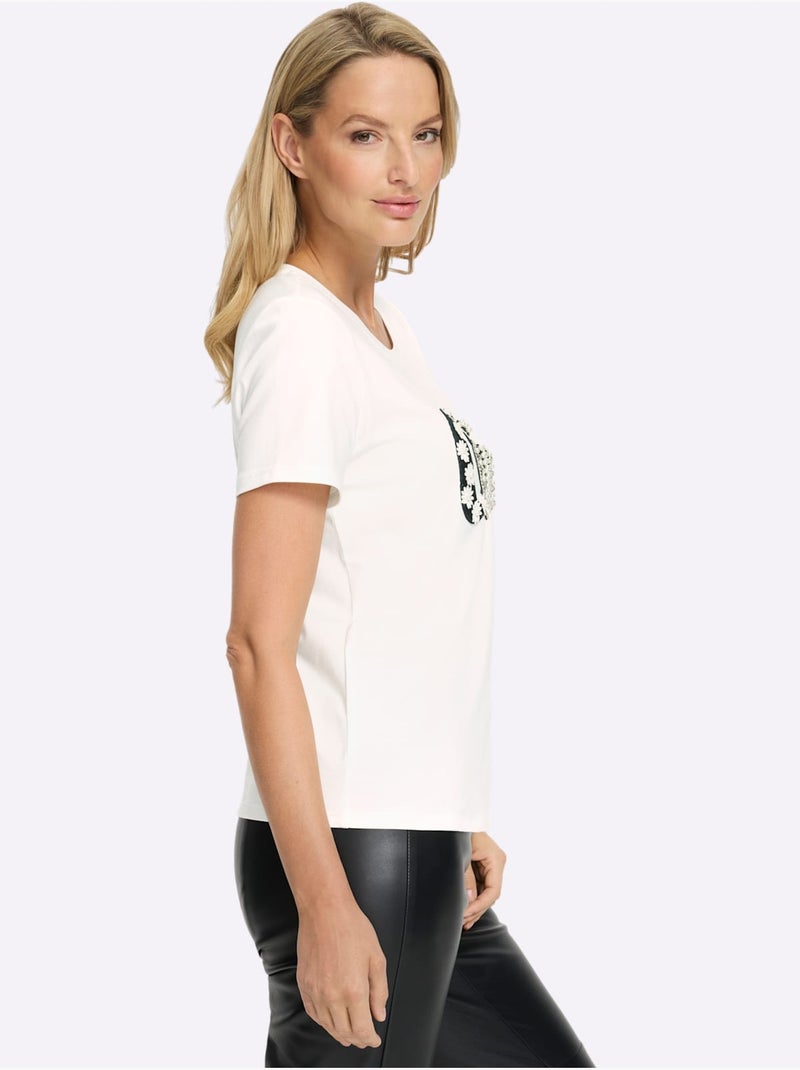 T-shirt à Manches Courtes élégante Inscription - Taille Standard - Helline Ecru - Kiabi