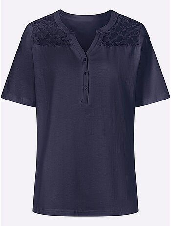 T-shirt à Manches Courtes Empiècement Dentelle Tendance - Taille Standard - Moda Vilona