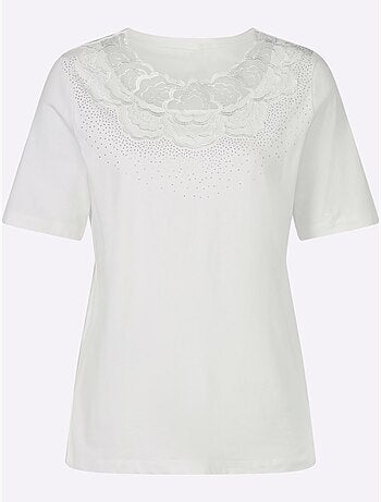 T-shirt à manches courtes en dentelle avec pierres décoratives - Taille standard - Witt