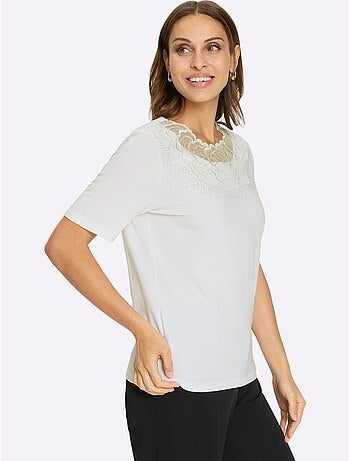 T-shirt à manches courtes en dentelle avec pierres décoratives - Taille standard - Witt