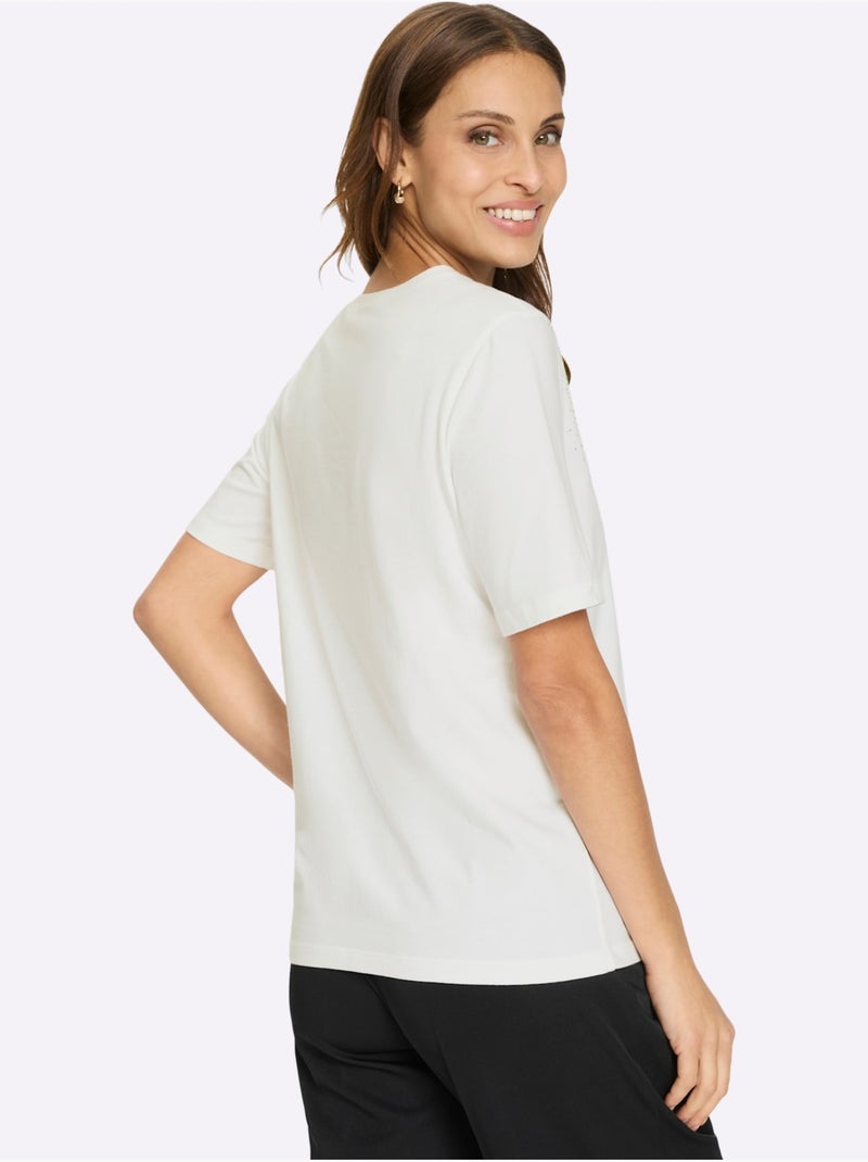 T-shirt à Manches Courtes Empiècement En Dentelle - Taille Standard - Witt Ecru - Kiabi