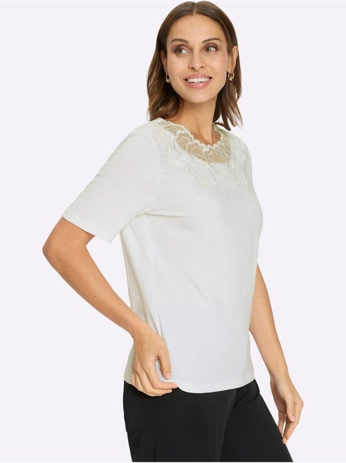 T-shirt à Manches Courtes Empiècement En Dentelle - Taille Standard - Witt - Kiabi T-shirt à Manches Courtes Empiècement En Dentelle - Taille Standard - Witt - Kiabi