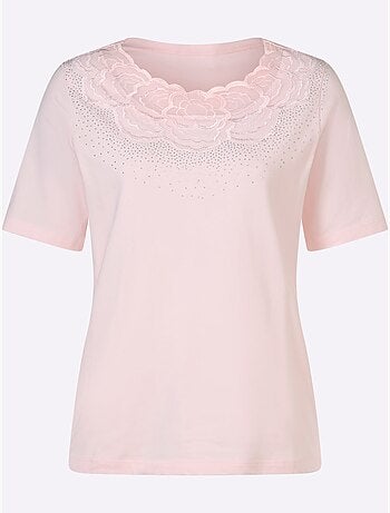 T-shirt à Manches Courtes Empiècement En Dentelle - Taille Standard - Witt